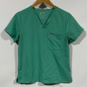 Figs Women's Green V-Neck Short Sleeve Top